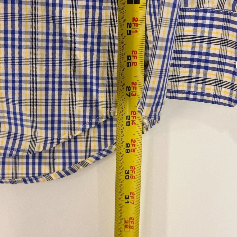 Banana Republic Non Iron Slim Fit‎ Shirt Mens L 16-16.5 34-35 Blue Yellow Plaid
